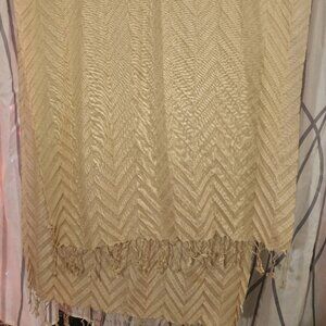 Beige Woven Chevron Fringe Scarf – Soft, Stylish & Versatile!